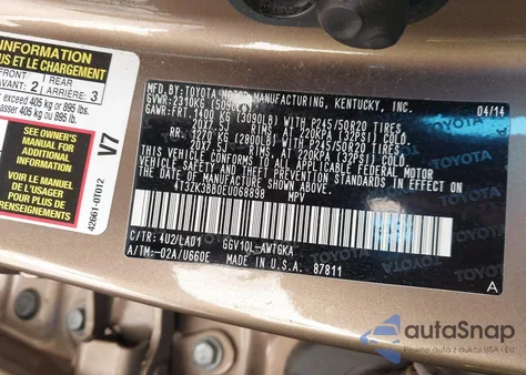 2014 Toyota Venza Limited V6 from USA, damaged, VIN 4T3ZK3BB0EU068898